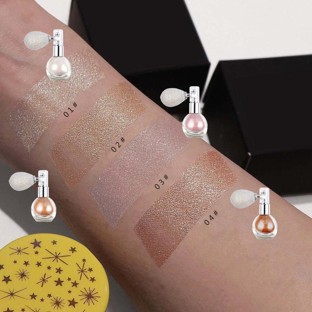Private Label Glitter Body Highlighter Powder Hot Sale Shimmering Body Bronzer Waterproof Mineral Loose Spray Makeup