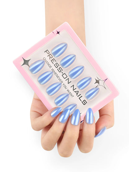 Holographic Nails almond press on nails Wholesale artificial fingernails  with glue wipe and file reusable fake nails nude