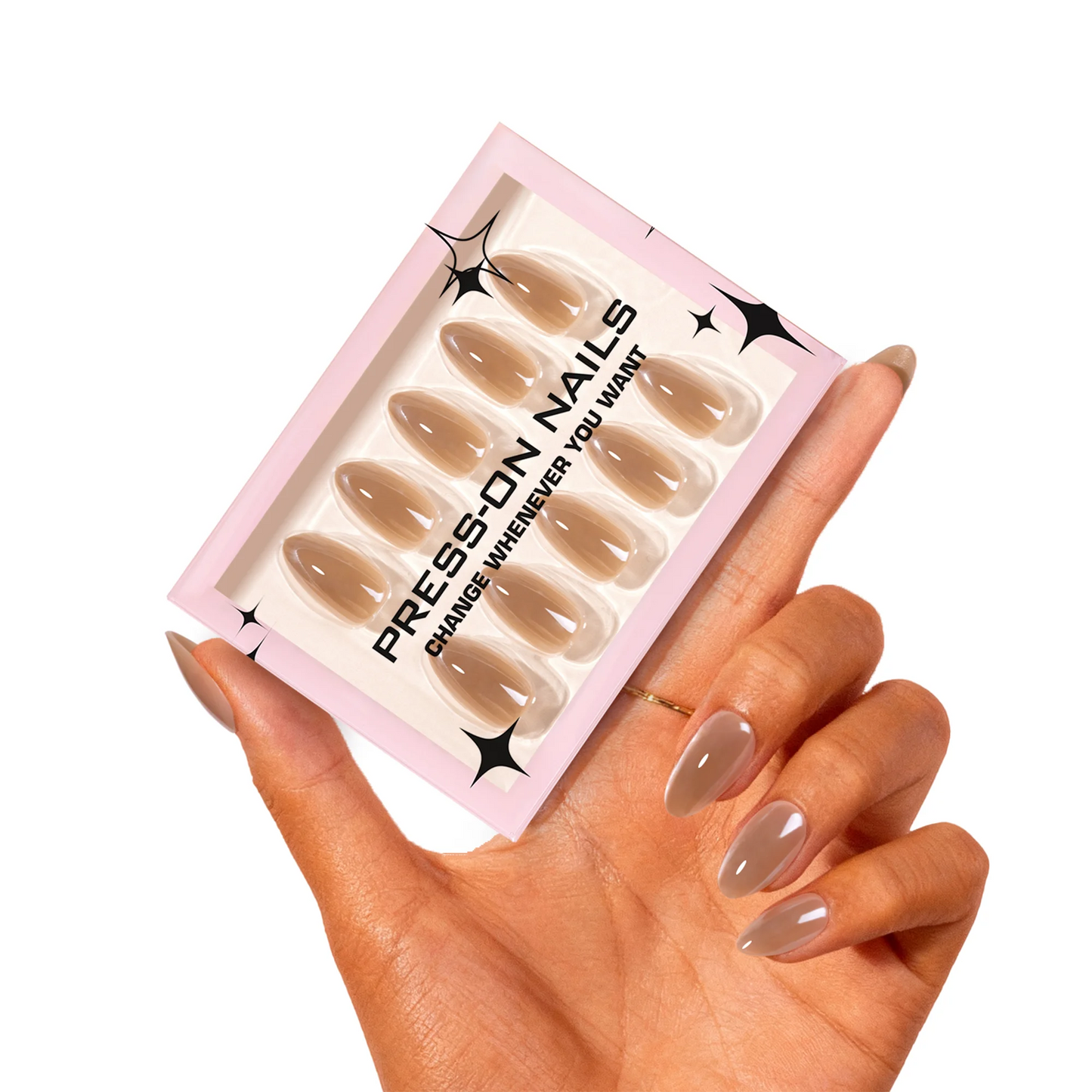 Holographic Nails almond press on nails Wholesale artificial fingernails  with glue wipe and file reusable fake nails nude