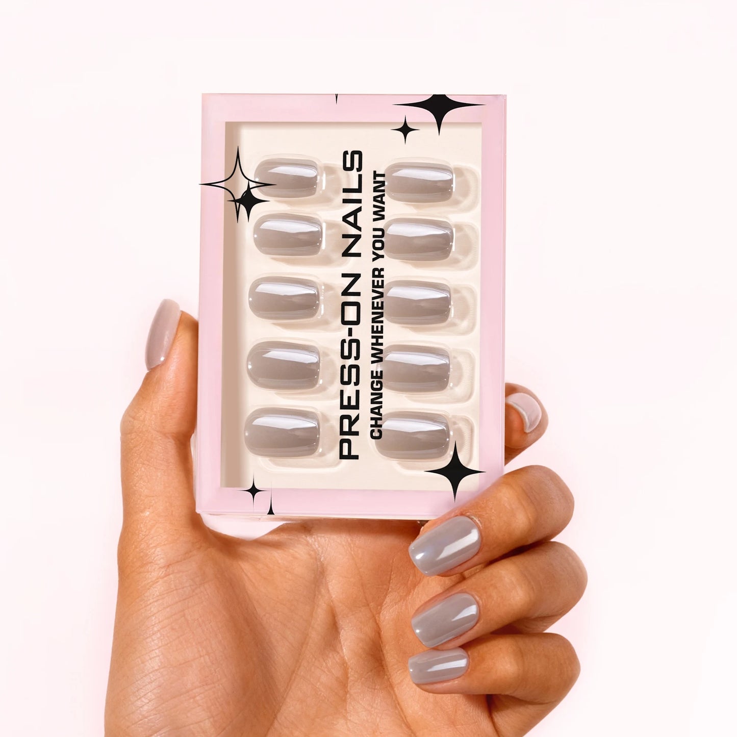 Holographic Nails almond press on nails Wholesale artificial fingernails  with glue wipe and file reusable fake nails nude
