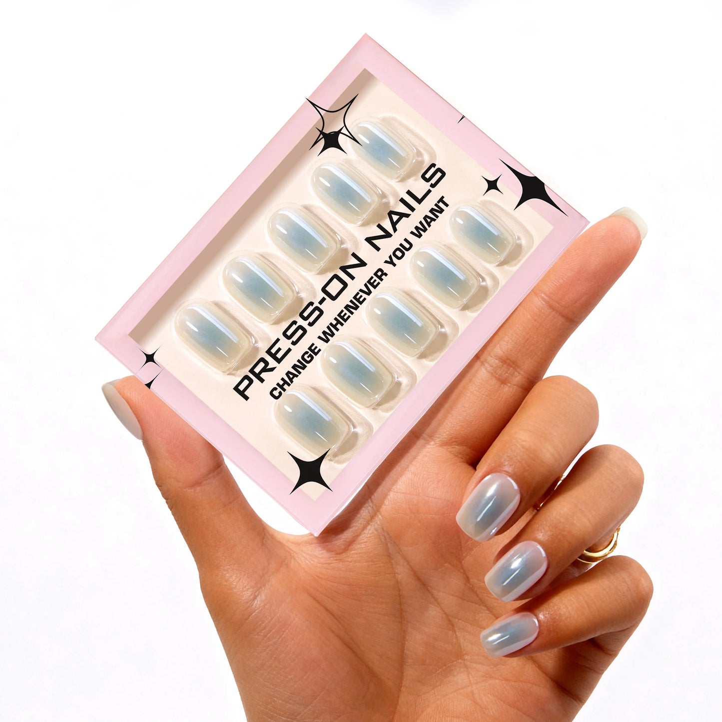 Holographic Nails almond press on nails Wholesale artificial fingernails  with glue wipe and file reusable fake nails nude