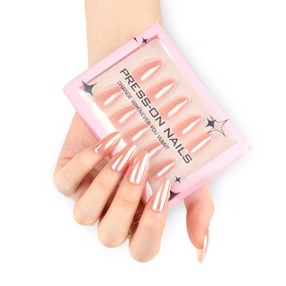 Holographic Nails almond press on nails Wholesale artificial fingernails  with glue wipe and file reusable fake nails nude