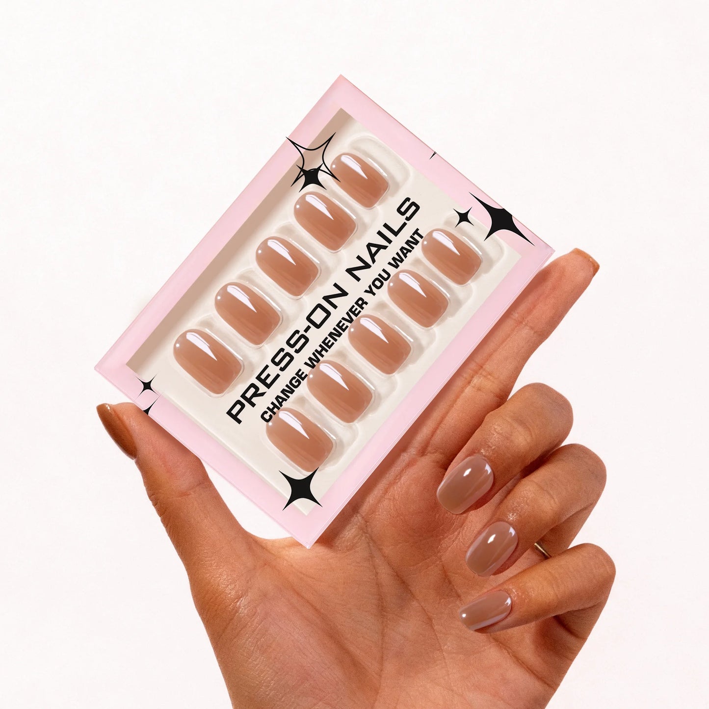 Holographic Nails almond press on nails Wholesale artificial fingernails  with glue wipe and file reusable fake nails nude
