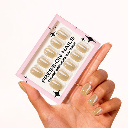 Holographic Nails almond press on nails Wholesale artificial fingernails  with glue wipe and file reusable fake nails nude