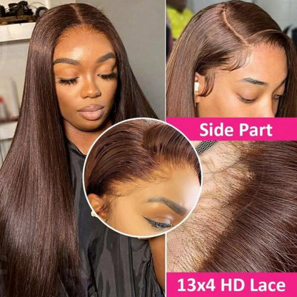 34 Inch Chocolate Brown 13x4 HD Bone Straight Lace Front Wigs Human Hair 13x4 Brazilian Transparent Lace Frontal Wigs For Women