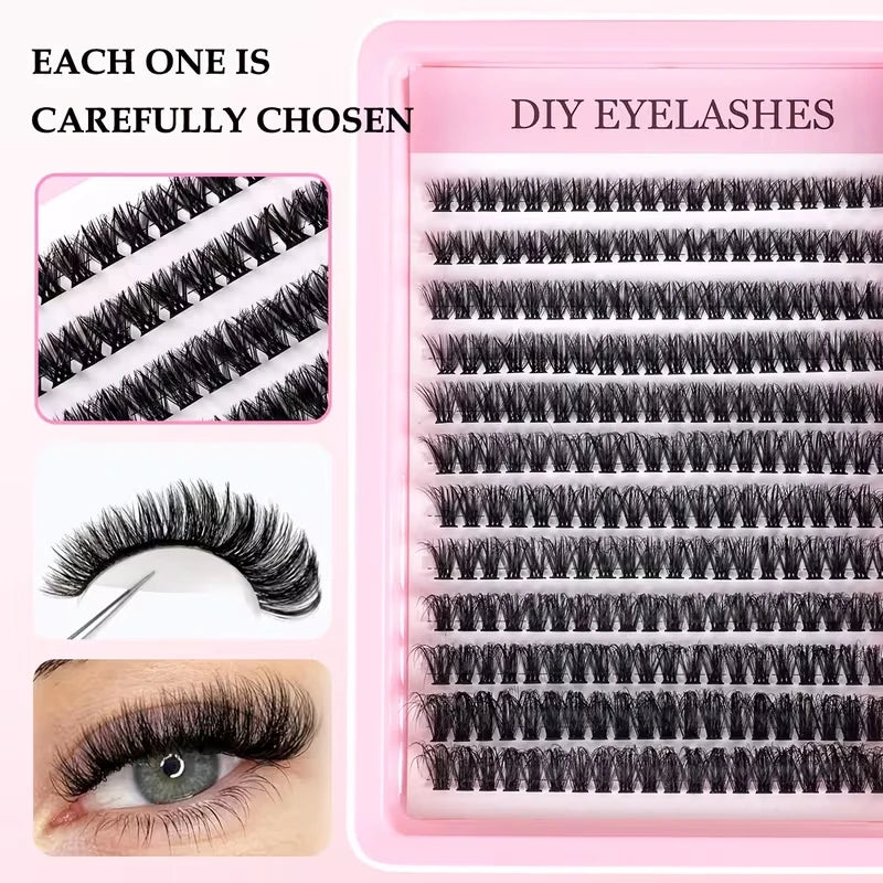 Cluster Lashes, 240pcs 40D 9-16mm Mixed Lengths, Ultra-Natural Look Thin Ultra-Soft Ultra-Light, Reusable for Beginners