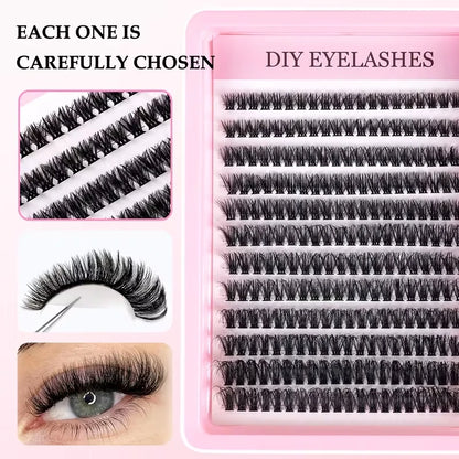 Cluster Lashes, 240pcs 40D 9-16mm Mixed Lengths, Ultra-Natural Look Thin Ultra-Soft Ultra-Light, Reusable for Beginners