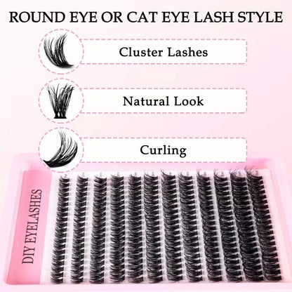 Cluster Lashes, 240pcs 40D 9-16mm Mixed Lengths, Ultra-Natural Look Thin Ultra-Soft Ultra-Light, Reusable for Beginners